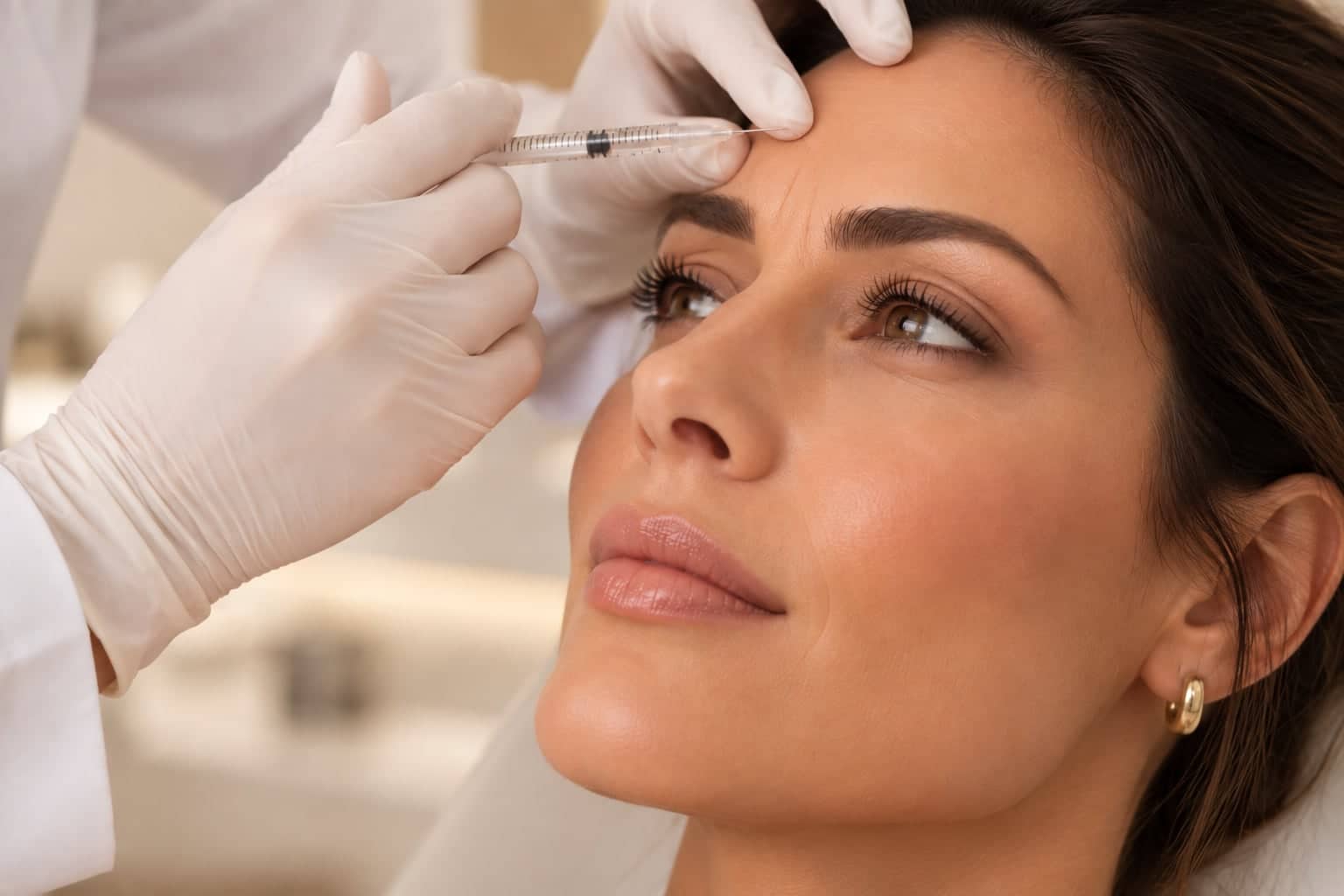 Composição editorial representando a aplicação de toxina botulínica (Botox)